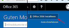 Button Installieren und Mehr auf der portal.office.com Startseite