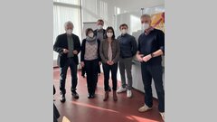 Gruppenfoto (v.l.n.r.): Wolfgang Schmidt (Mitarbeiter Bündnis 90/Die Grünen), Professorin Dr. Anne Bohrer (EHB), Prof. Dr. Johannes Gräske (ASH Berlin), Aferdita Suka (Abgeordnete der Fraktion Bündnis 90/Die Grünen), Prof. Dr. Michael Komorek (EHB), Prof. Dr. Sven Lück (EHB). 